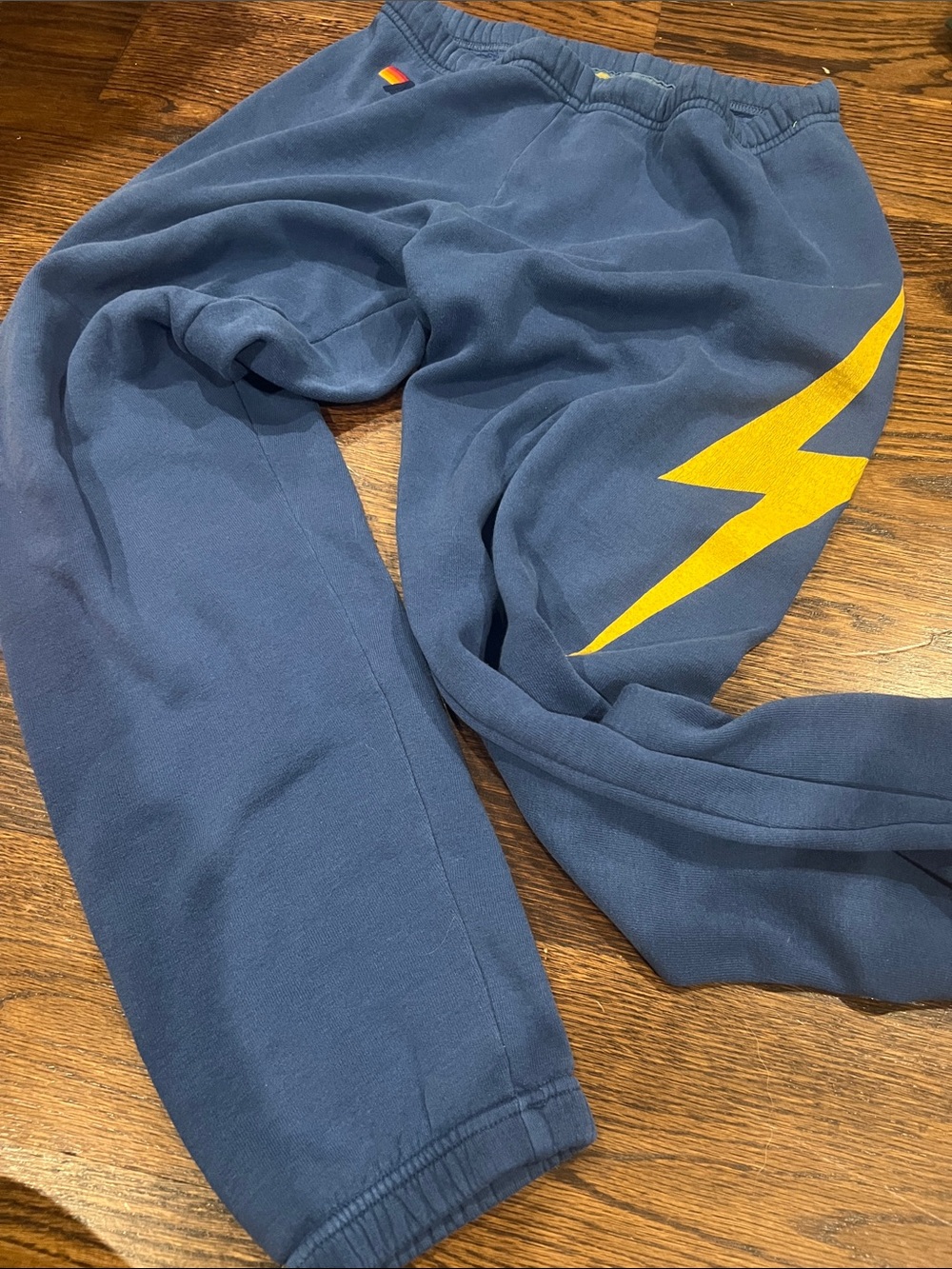 Aviator Nation Navy Sweatpants with Yellow Lightning Bolt